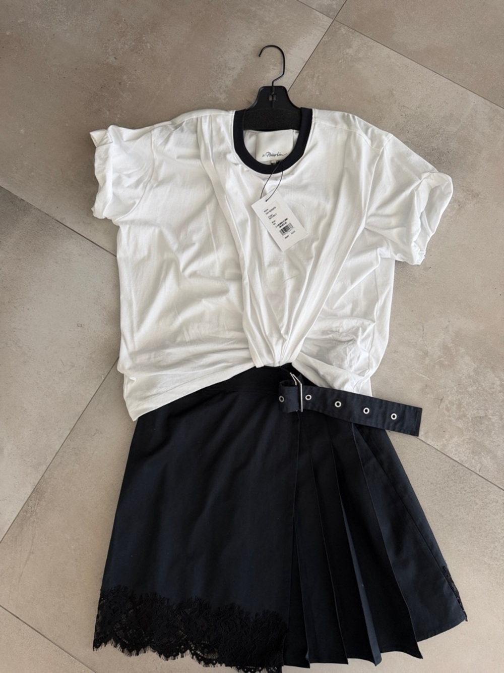 3.1 Phillip Lim White Tee with Black Lace-Trim Mini Skirt - Picture 9 of 9